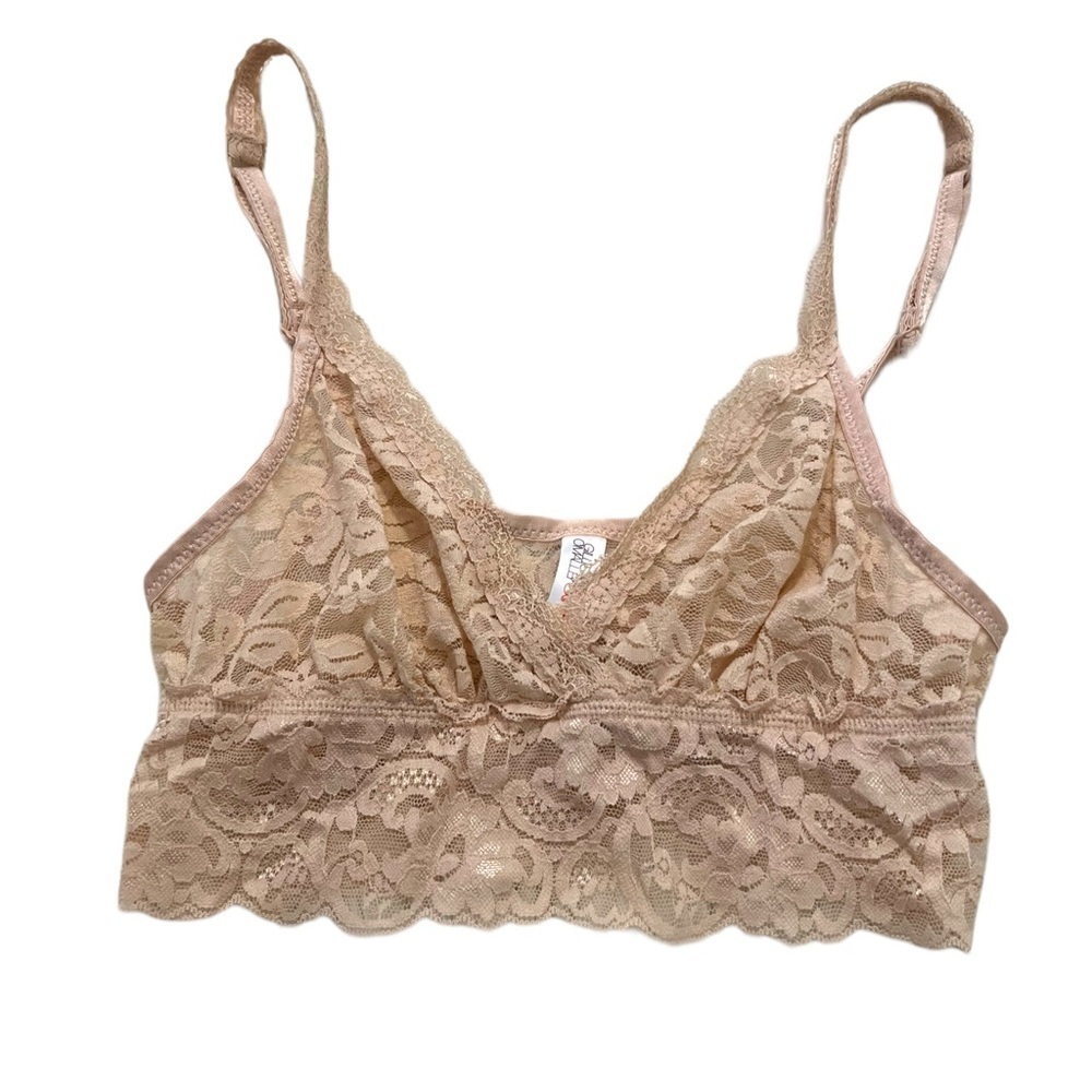 Gilligan & O'Malley Women's Size XS Lace Bralette Beige Surplice Neck Stretch